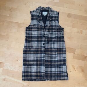 Hinge Anthropologie Long Plaid Vest Brushed Cotton Small Tartan Dress Flannel